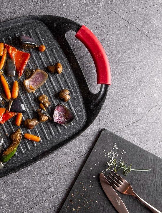 royalty line grillplaat met marmeren coating, groot formaat van 47 cm, geschikt voor inductie en alle andere warmtebronnen