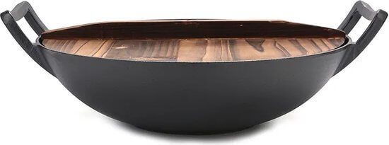 Grillx wokpan gietijzer 36 cm met houten deksel, geschikt voor inductie en hoge temperaturen, ideaal voor roerbakken en stoven.