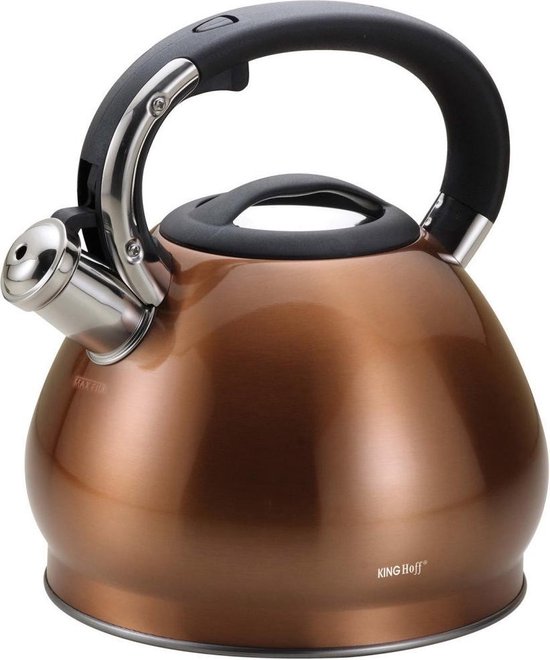 Robuuste Kinghoff 1213 fluitketel van RVS met grote capaciteit geschikt voor inductie.