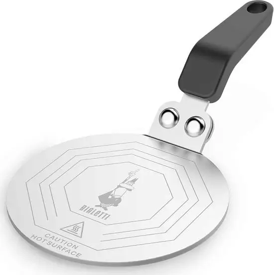 Bialetti inductieplaatje van 13 cm voor gebruik van niet-inductieve pannen op inductiekookplaten.